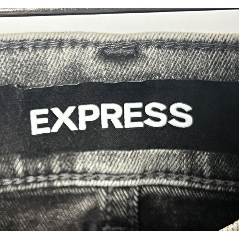 Express Mini Skirt Denim Black Wash Distressed High Rise Stretch Y2K Women 6 NEW - Picture 2 of 15